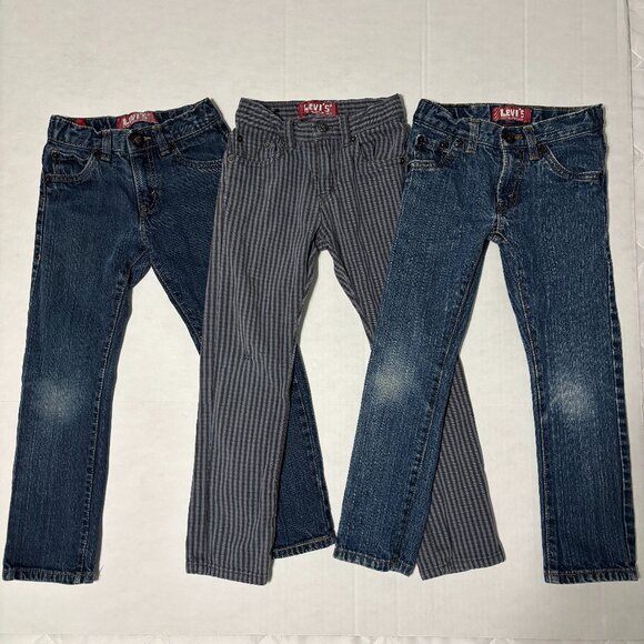 Levi's Other - Lot 3 Levi’s Kids Boys 5 Regular 510 Super Skinny Jeans Blue Striped Distressed‎